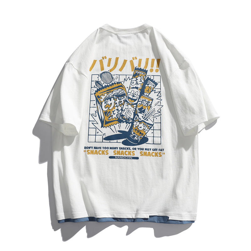 2022 Summer Man T Shirt Fake Two-Piece Loose Print