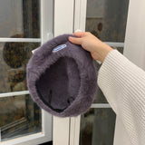 Toque Rabbit Fur Beret Children Winter Painter Cap Children British Style