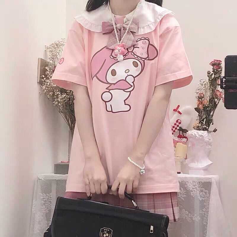 My Melody Hoodie Summer Short Sleeve Melody Cartoon Doll Collar Loose T-shirt