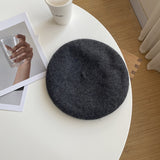 Beret Hat Pure Color Wool Women's Autumn and Winter Painter Cap Retro