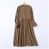 Green Fairycore Dress Japanese Style Design round Neck Dress Mori Style Niche Loose Waist Cardigan Large Swing Skirt A- Line Skirt Autumn