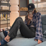 Women Sun Protection Shirt Short Plaid Loose Shirt