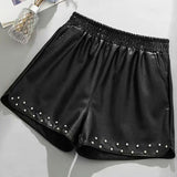 Leather Shorts Suit Shorts Women Autumn and Winter Loose High Waist A- line Elastic Waist Wide-Leg Bootcuts