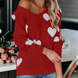 Valentine's Day Outfits Autumn and Winter Loose Pullover plus Size Heart-Shaped Multi-Part V-neck Sweater