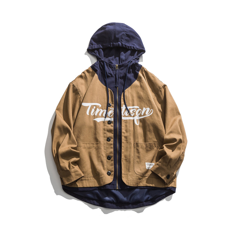 Men's plus Size Retro Sports Jacket Men's Casual Spring Fashion Brand Hooded Color Contrast Coat Men's Jacket Men's Coat