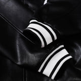 Two Tone Leather Jacket Letter Embroidered Long Sleeve Baggy Coat Men's and Women's Leather Baseball Uniform