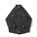 Men Shacket Long Sleeve Autumn Shirt Fall Lapels Cardigan Plaid Shirt for Men