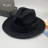 Fedora Hat Autumn and Winter Wide Brim Flat Brim Wool Tibetan Top Hat Fedora Hat