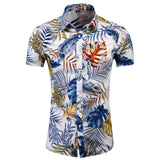 Men's Slim Fit Printed Shirt plus Size Beach Fashion Trend Casual Short Sleeve Retro Sports Men Shirt