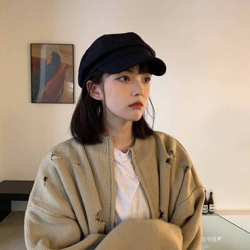 Beret Hat Women's Autumn Retro Fashion Solid Color Octagonal Cap British Painter Newsboy Cap
