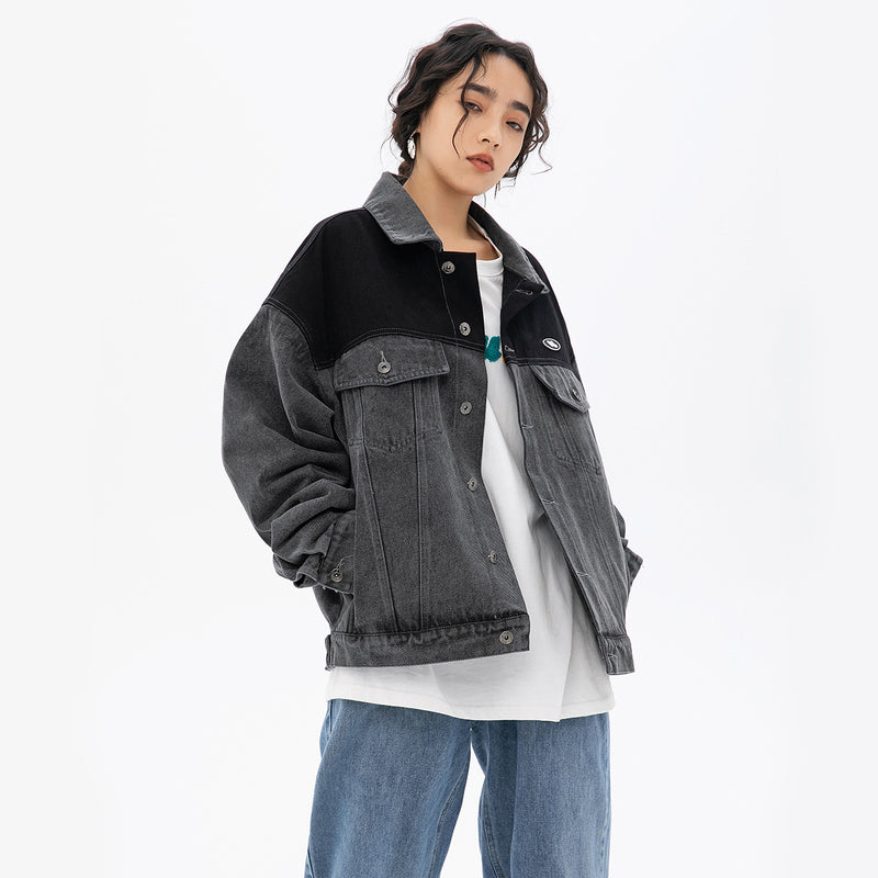 Spring plus Size Retro Sports Street Retro Heavy Washed Gray Stitching Denim Jacket Coat Male Student Men Jacket