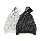 A Ape Print Jacket Autumn and Winter Shark Starry Sky Luminous Cardigan Hoodie Fleece Padded Coat