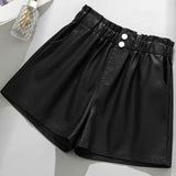 Leather Shorts Suit Shorts Women Autumn and Winter Loose High Waist A- line Elastic Waist Wide-Leg Bootcuts