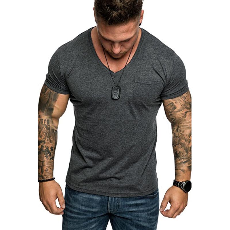 Men T-shirt Casual plus Size Top Summer Men's Casual Slim-Fit Short Sleeve T-shirt