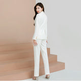 Women Pant Suit Uniform Designs Formal Style Office Lady Bussiness Attire Fashion White Autumn Two-Piece Set