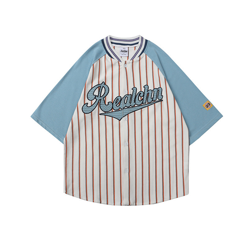 2022 Summer man t shirt Vertical Stripe Stitching Shirt Short Sleeve