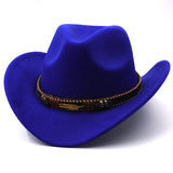 Wester Hats Metal Leaf Belt Cowboy Hat Autumn and Winter Woolen Bowler Hat Wide Brim Jazz Felt Cap
