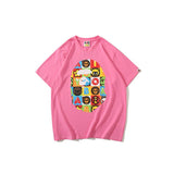 A Ape Print T Shirt Printed Round Neck Casual Short Sleeve Multi-Color Blocks Ape Head T-shirt