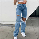100 Cotton Jeans Women Denim with Hole Trousers