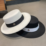 Cam Newton Hats Women's M-Marked Woolen Hat Autumn and Winter British Retro French Flat Top Fedora Hat