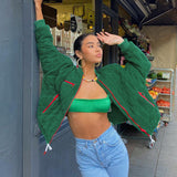 Cheerleader Letterman Jacket Round Neck Rhombus Loose Zip Baseball Uniform