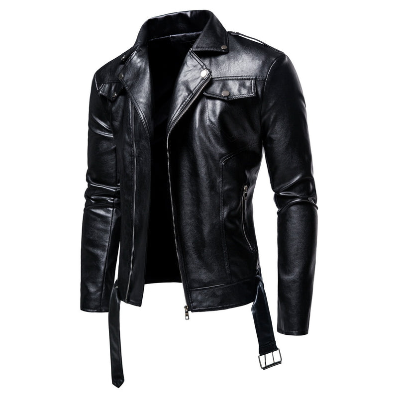Men's Fall plus Size Men's Clothing Lapel Motorcycle Leather Coat PU Leather Jacket Coat Men Winter Outfit Casual Fashion