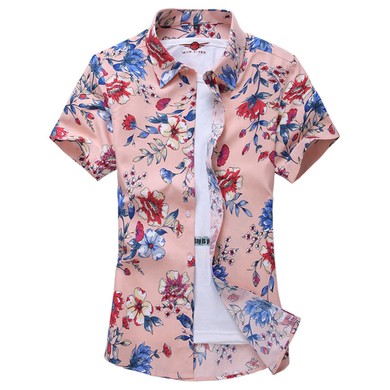 Summer Men's Slim Fit Short Sleeve Flower Shirt plus Size Fashion Casual Beach Men Shirt