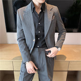 Men Suit Double Buckle Cropped Pants Two-Piece Set