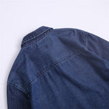 Men Shacket Long Sleeve Autumn Shirt Autumn Shirt Solid Color Mixed Color Stripe Sleeve Loose Casual Denim Shirt
