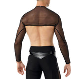 Rave Outfits Mens Long Sleeve Shirt Sexy Slim-Fit Long Sleeve Top Fashion Fashion Black See-through T-shirt