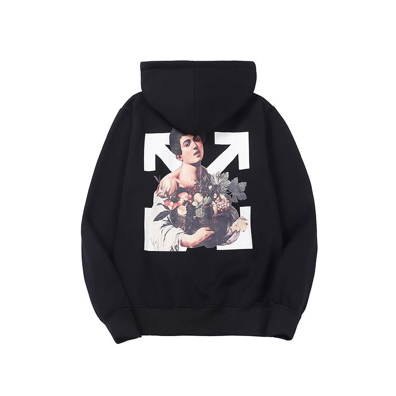 Autumn And Winter Women Bridal Bouquet Basket Pattern Printing Velvet Padded Hooded Sweatshirt
