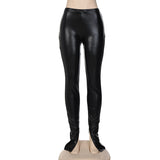 Leather Leggings Autumn Winter Sexy Pure Color Tight Hip Hollow out Narrow Bottom of a Trouser Leg Pants