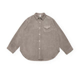 Men Shacket Long Sleeve Autumn Shirt Autumn Vintage Distressed Shirt Neutral Solid Color Corduroy Long Sleeve Loose-Fitting Shirt Men