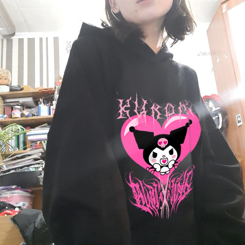 Kuromi Hoodie Autumn Winter Retro Harajuku Clow M Hip-Hop Pullover