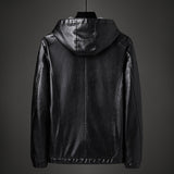 80's Leather Jacket Autumn and Winter PU Leather Fashionable Casual Hooded Simple Leather Jacket for Men