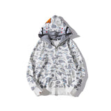 A Ape Print Jacket Shark Head Luminous Starry Sky Double Hood Sweater Men and Women Zipper Fleece Padded Coat