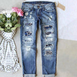 100 Cotton Jeans Women Straight Women's Pants Blue Pocket Patchwork Stitching Loose Mid Waist Jeans