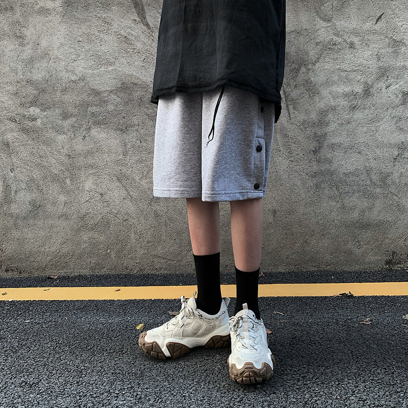 Basketball Shorts High Street Style Button Drawstring Basketball Shorts Male and Female Trendy Brand Loose Cropped Pants Hip Hop