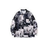 Mens Fall Outfits Loose Cartoon Leopard-Print Long-Sleeved Shirt Casual Top