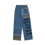 Anime Print Jeans Denim Pants Letter Jeans Men Baggy Straight Trousers