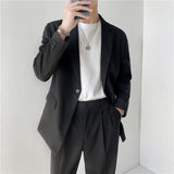 Men Suit Loose Wide Leg Cropped Pants Two-Piece Set