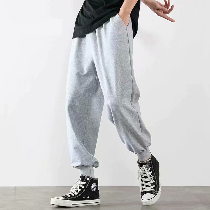 Men Pants Gray Ankle-Tied Loose Sweatpants