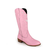 Coachella Ankle Boots Embroidered High Tube Slip-On Martin Boots Winter Fashion Colorblock Chunky Heel Knight Boots