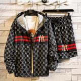 Men Tops Summer Men's College Style Printed Jacket Coat Short Pants Two-Pieces