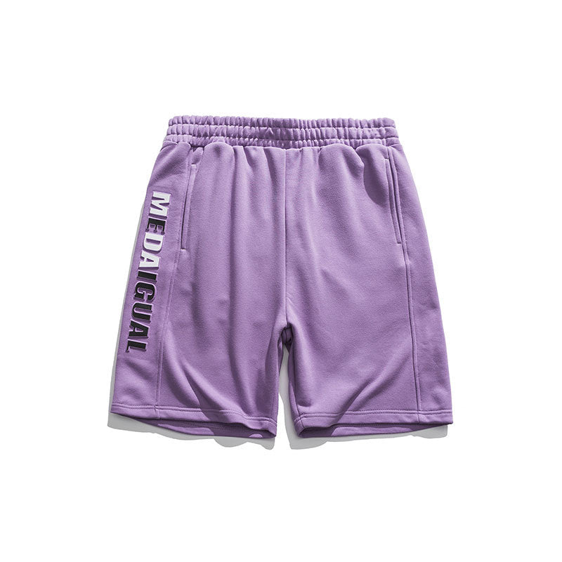 Men Shorts Contrast Color Letters Embossed Straight Cargo Pants