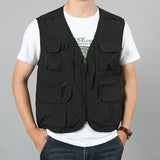 Men Utility Vest Work Zipper Tactical Work Vest Slim Pocket Jacket Thin Men's Business Shirt Multi-Pocket Outdoor Vest