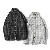 Men Shacket Long Sleeve Autumn Shirt Fall Lapels Cardigan Plaid Shirt for Men