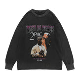 Mens Fall Outfits Big Talker Kanye Washed and Worn Long Sleeve T-shirt Men and Women Loose Hip Hop Couple Sweater