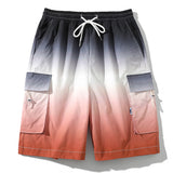 Mens Cargo Shorts Men's Summer Loose Five-Point Overalls Gradient Color Multi-Pocket Shorts Men