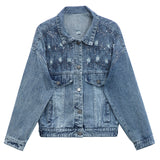 Denim Sparkle Jacket Women's Spring and Autumn Sequins Loose-Fitting Short Baseball Top